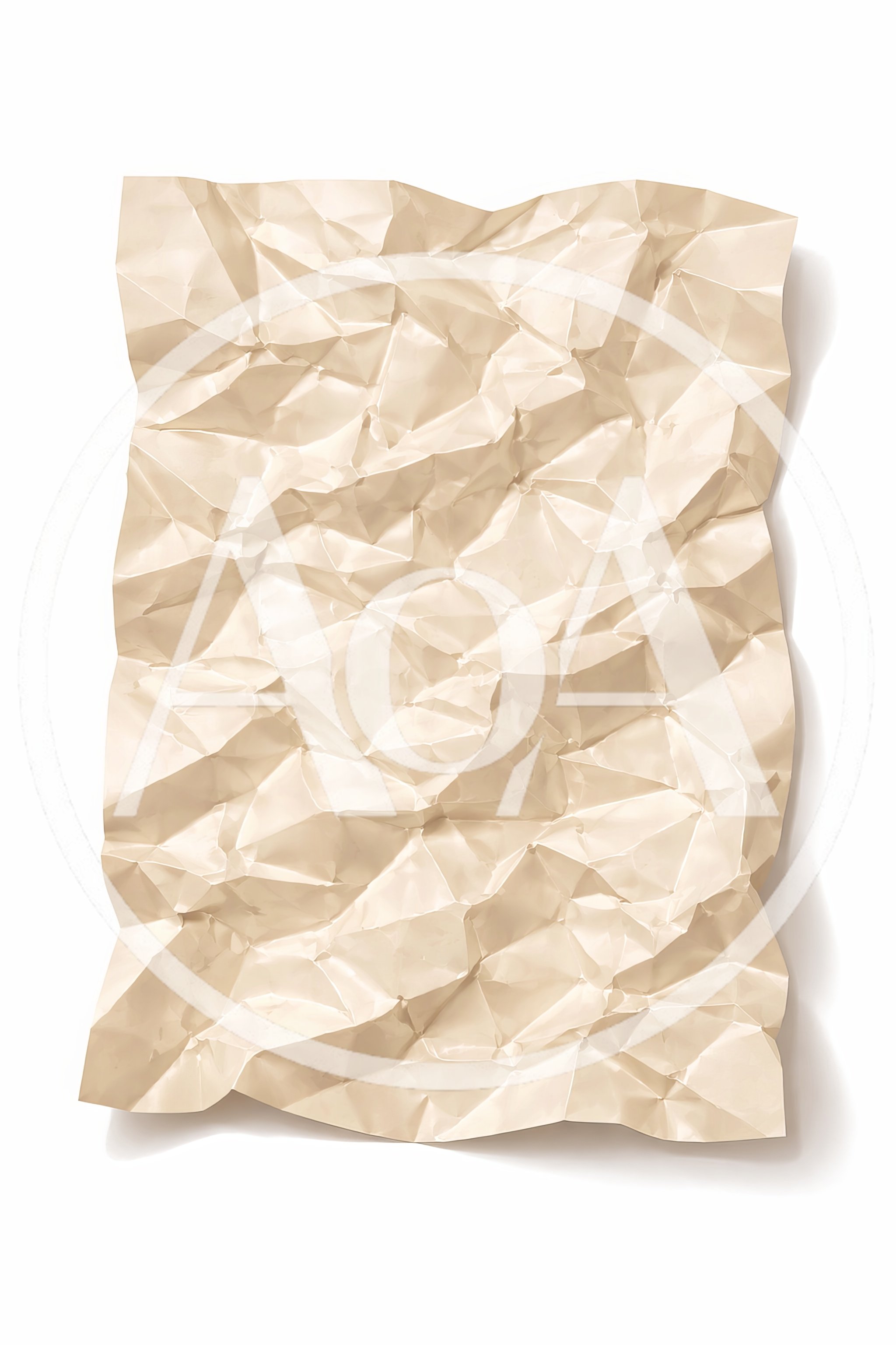 Crumpled Beige Paper Sheet Isolated On White Background