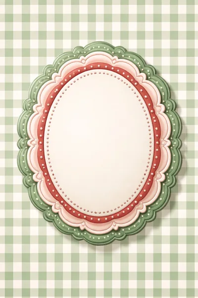 Decorative Oval Frame On Green Gingham Background