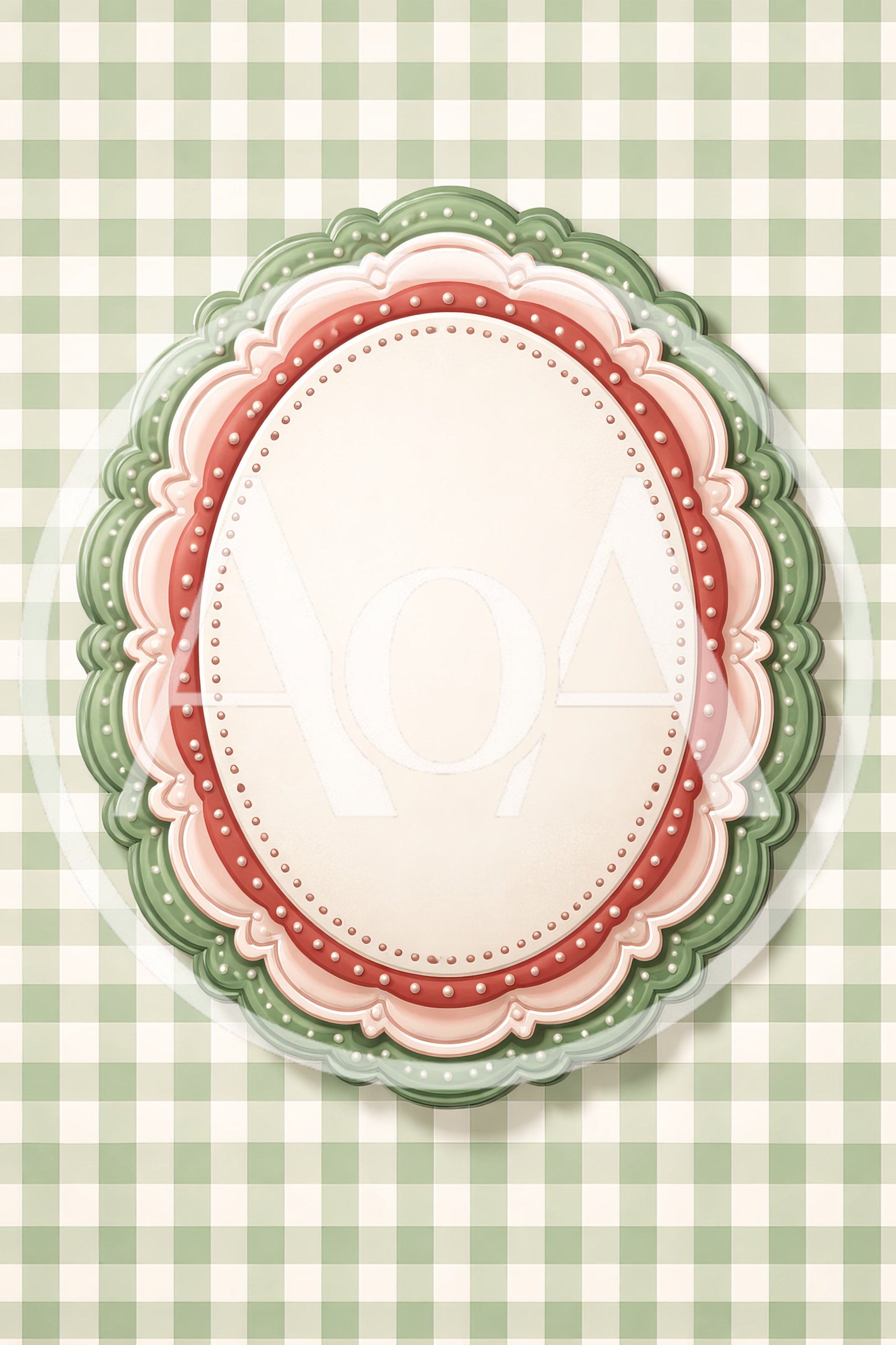 Decorative Oval Frame On Green Gingham Background