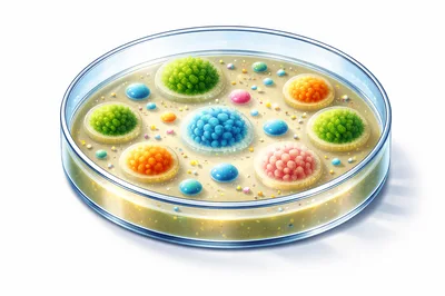 Microbial Colonies Growing In A Laboratory Petri Dish