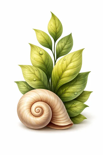 Seashell Resting Against Lush Green Leaves