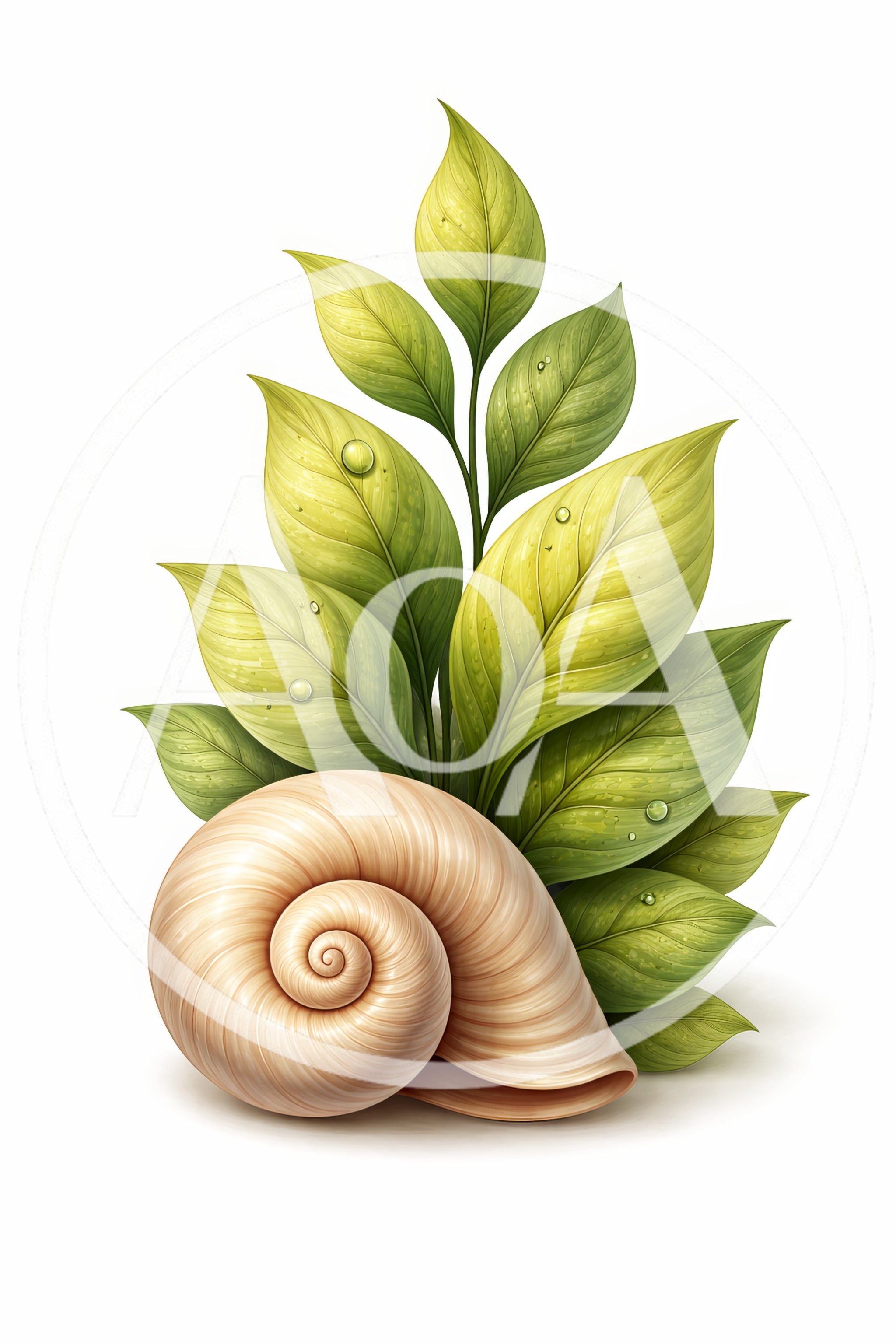 Seashell Resting Against Lush Green Leaves