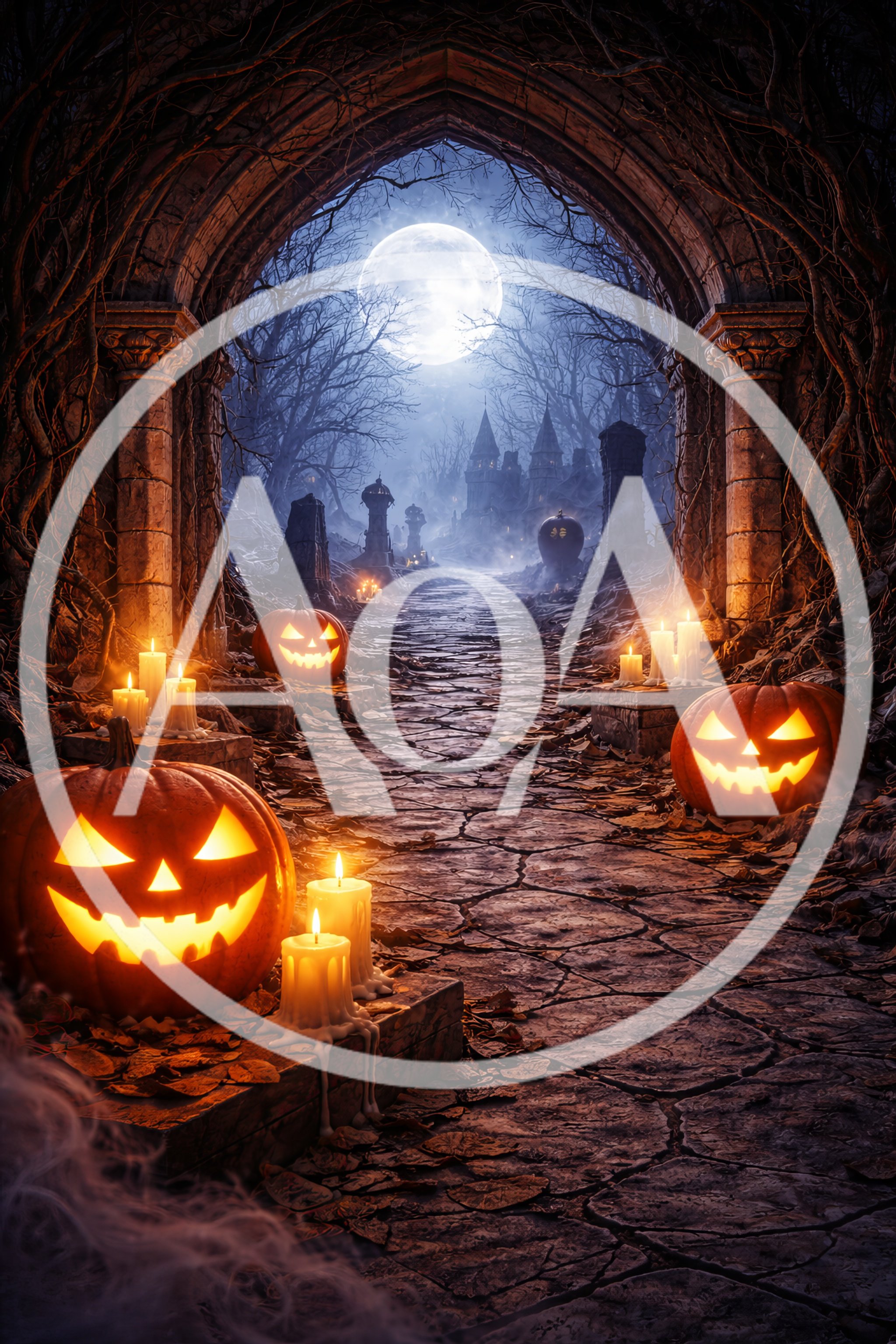Spooky Halloween Path With Jack O Lanterns And Candles