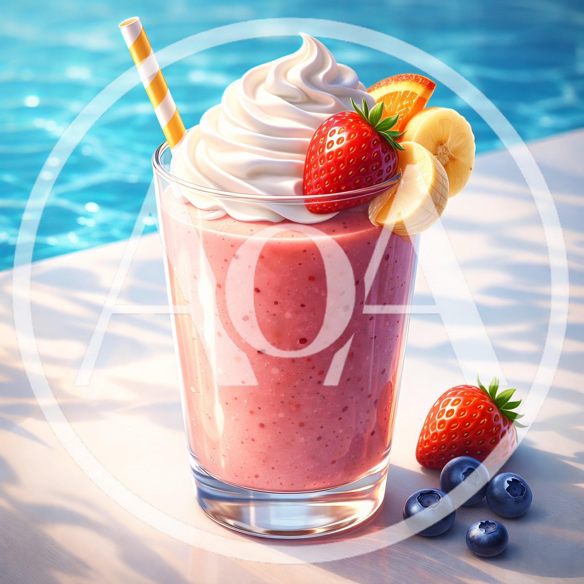 Strawberry Banana Smoothie With Whipped Cream By Poolside
