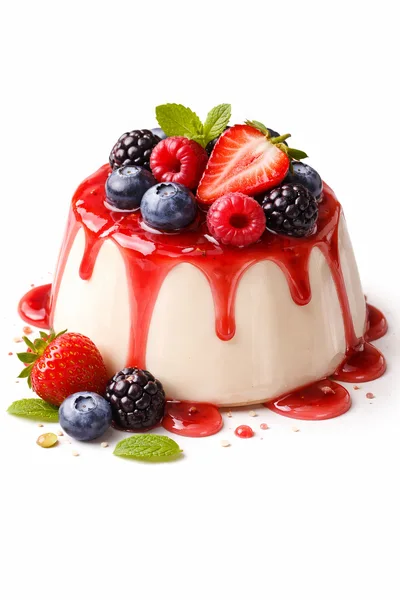 Panna Cotta Dessert Topped With Fresh Berries