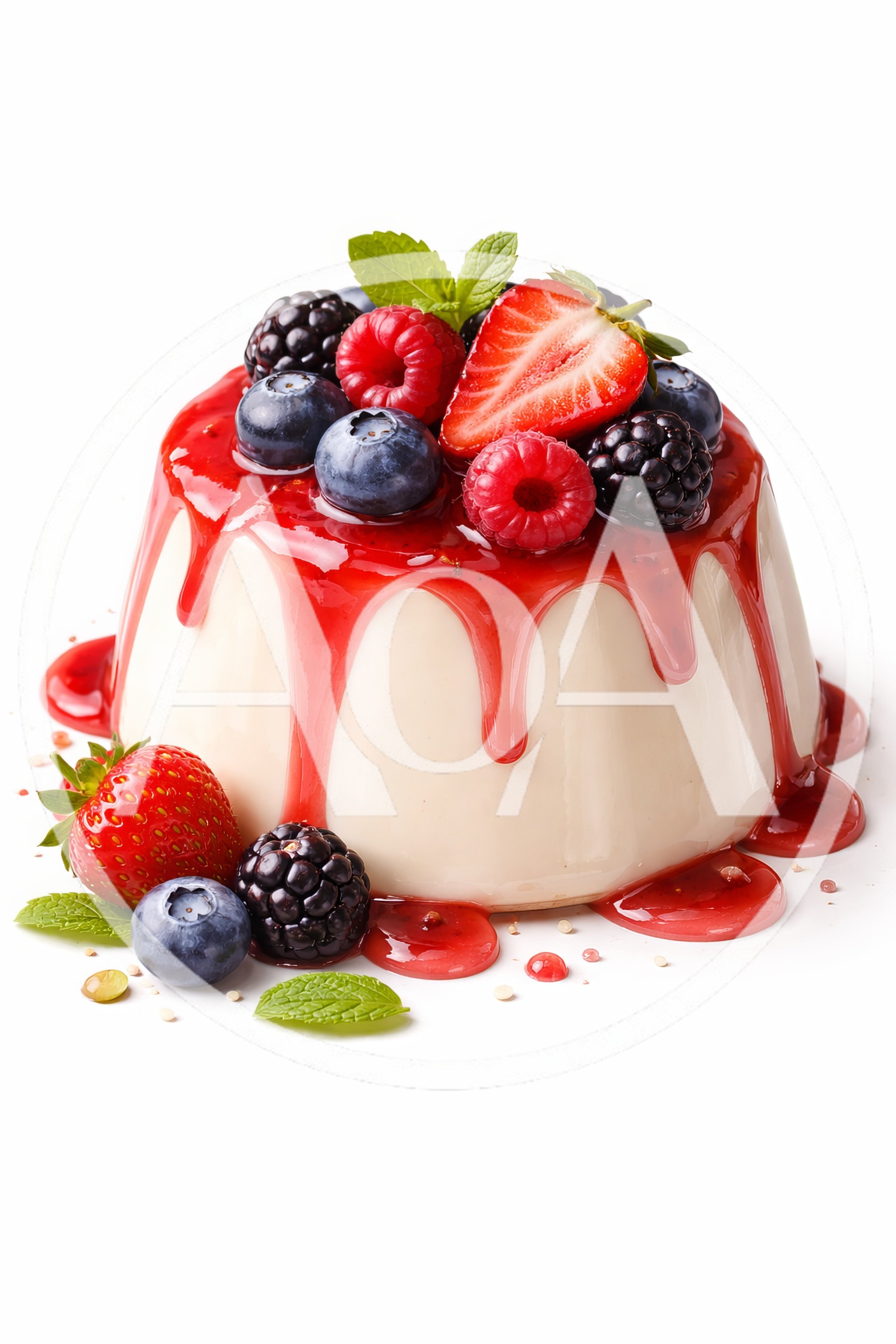 Panna Cotta Dessert Topped With Fresh Berries