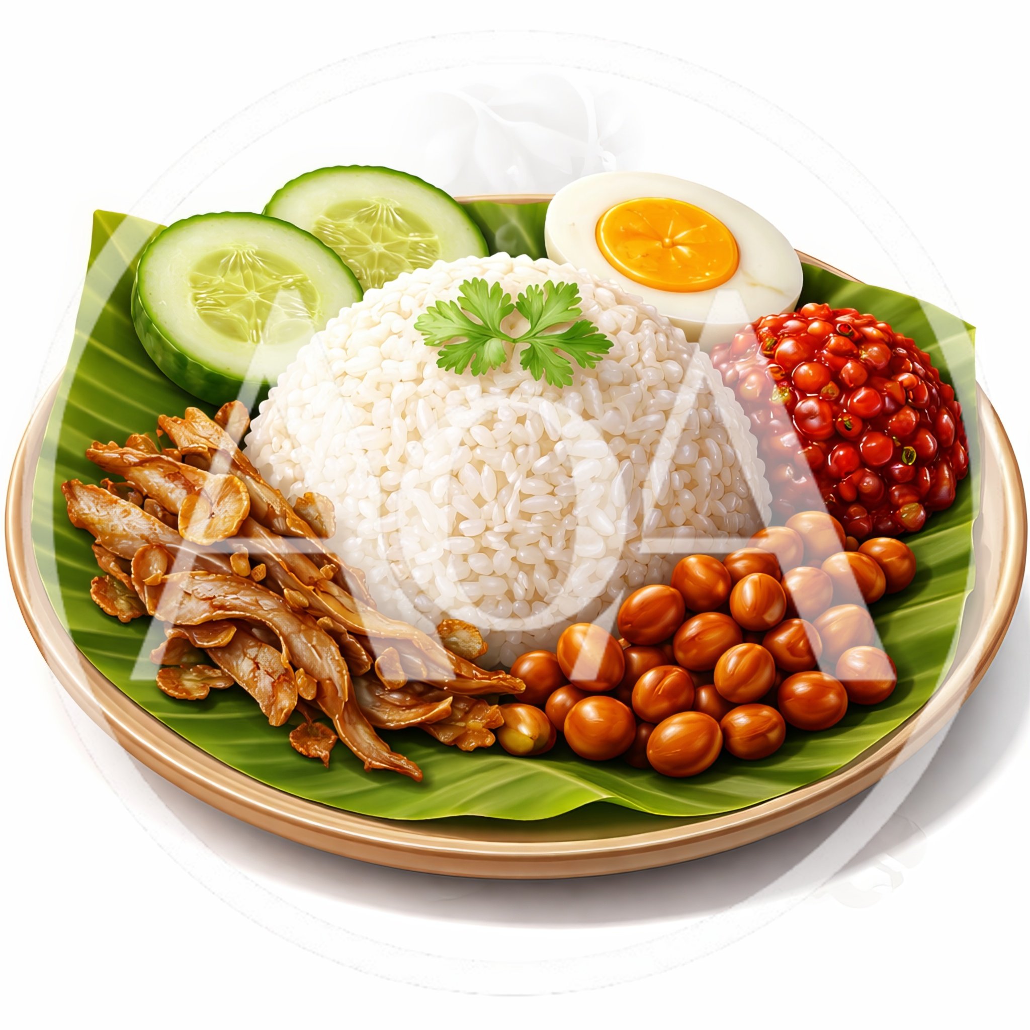 Nasi Lemak Dish With Rice And Traditional Sides