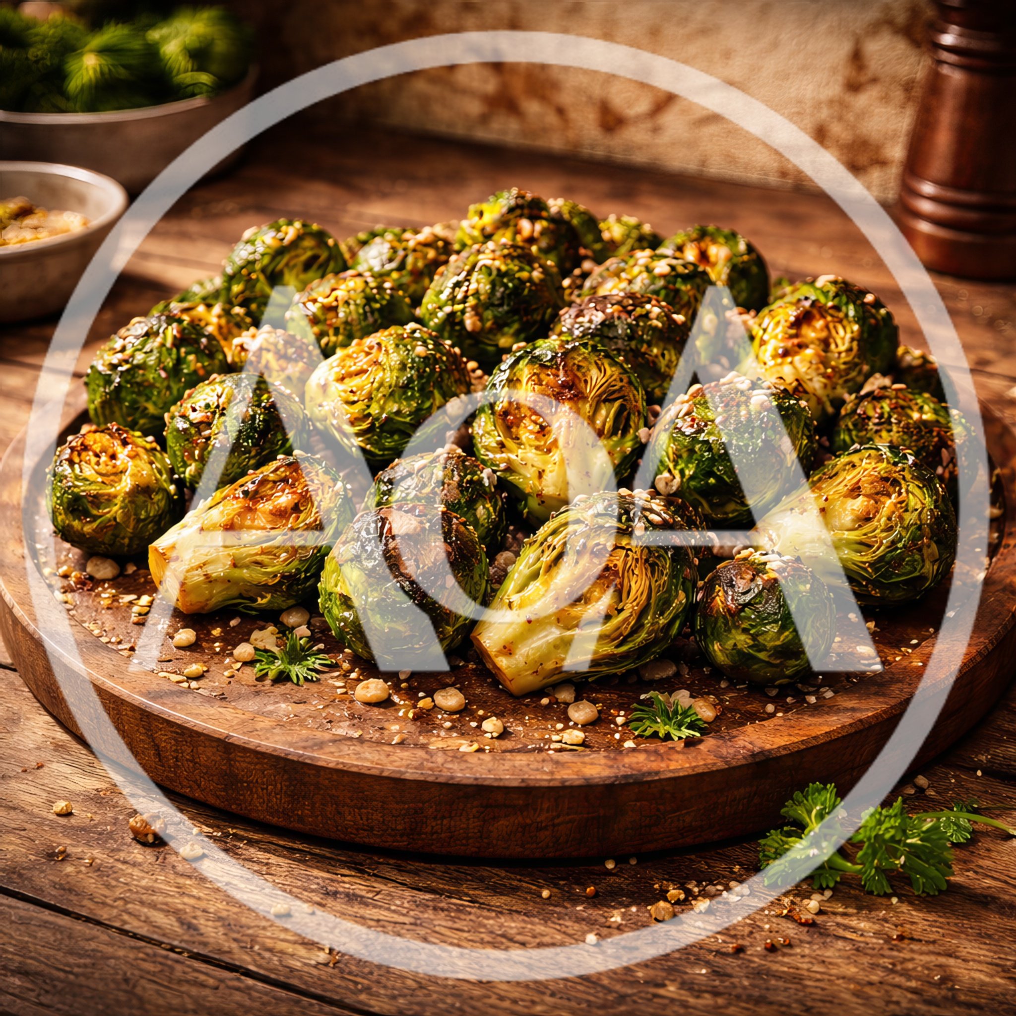Roasted Brussels Sprouts on a Wooden Serving Board