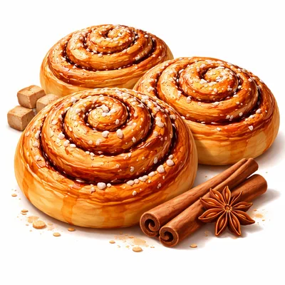 Three Freshly Baked Cinnamon Rolls With Spices