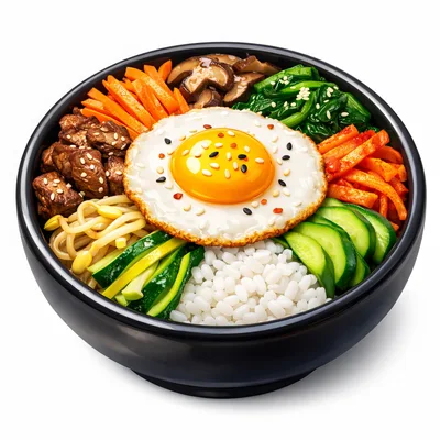 Traditional Korean Bibimbap Bowl With Fried Egg
