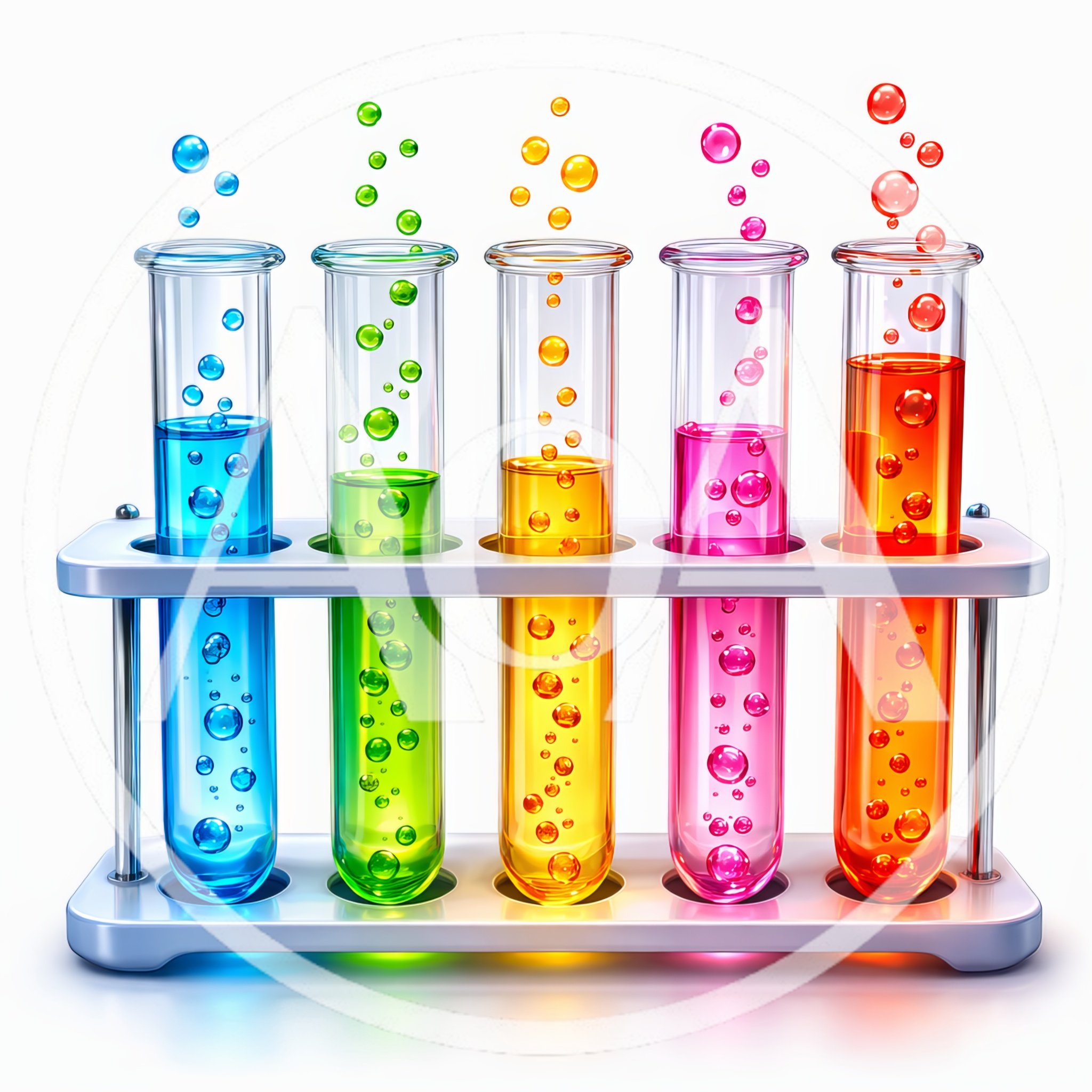 Five Colorful Test Tubes In A Laboratory Rack