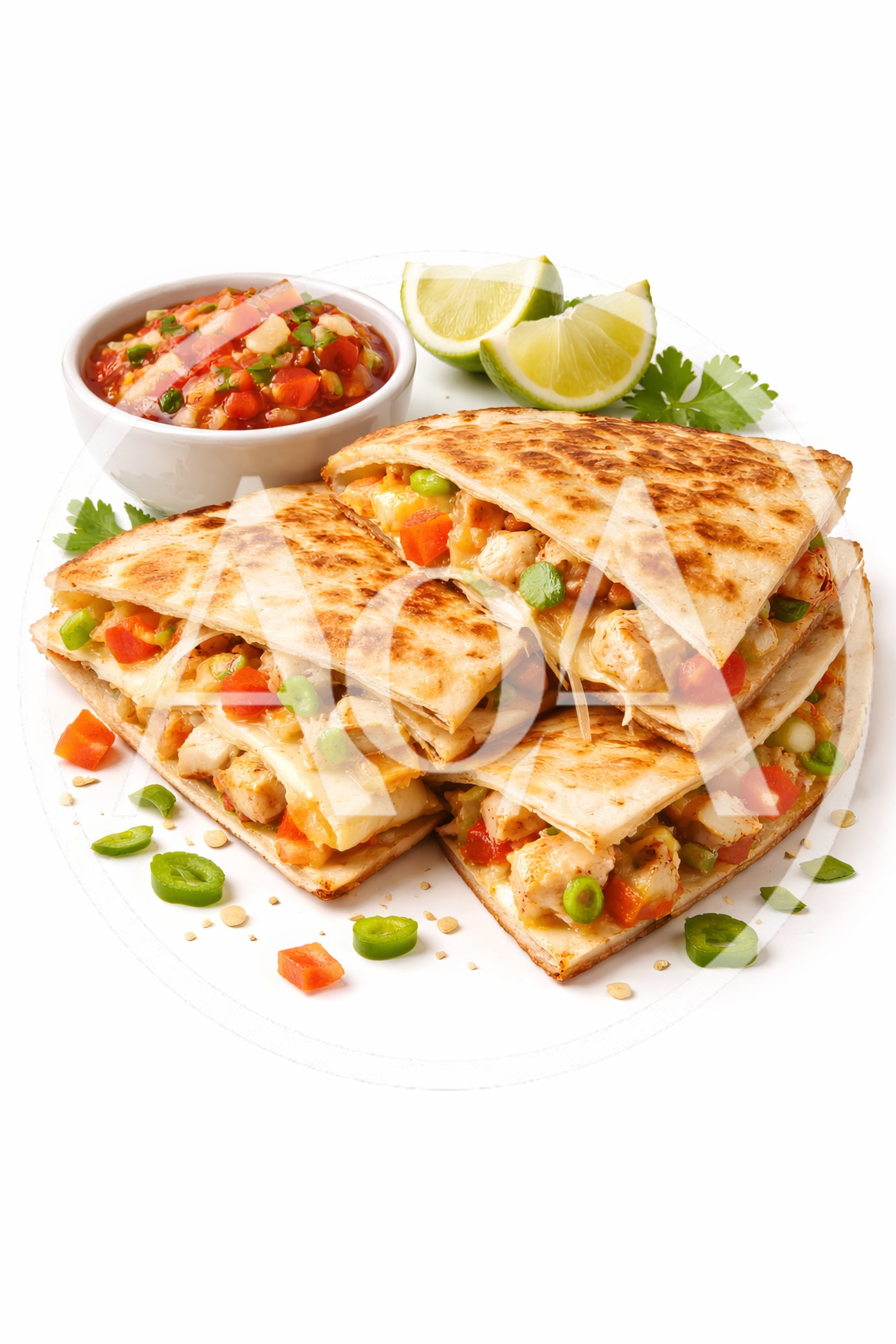 Fresh Chicken Quesadillas with Salsa and Lime