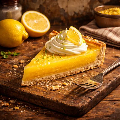 Slice Of Lemon Tart With Whipped Cream