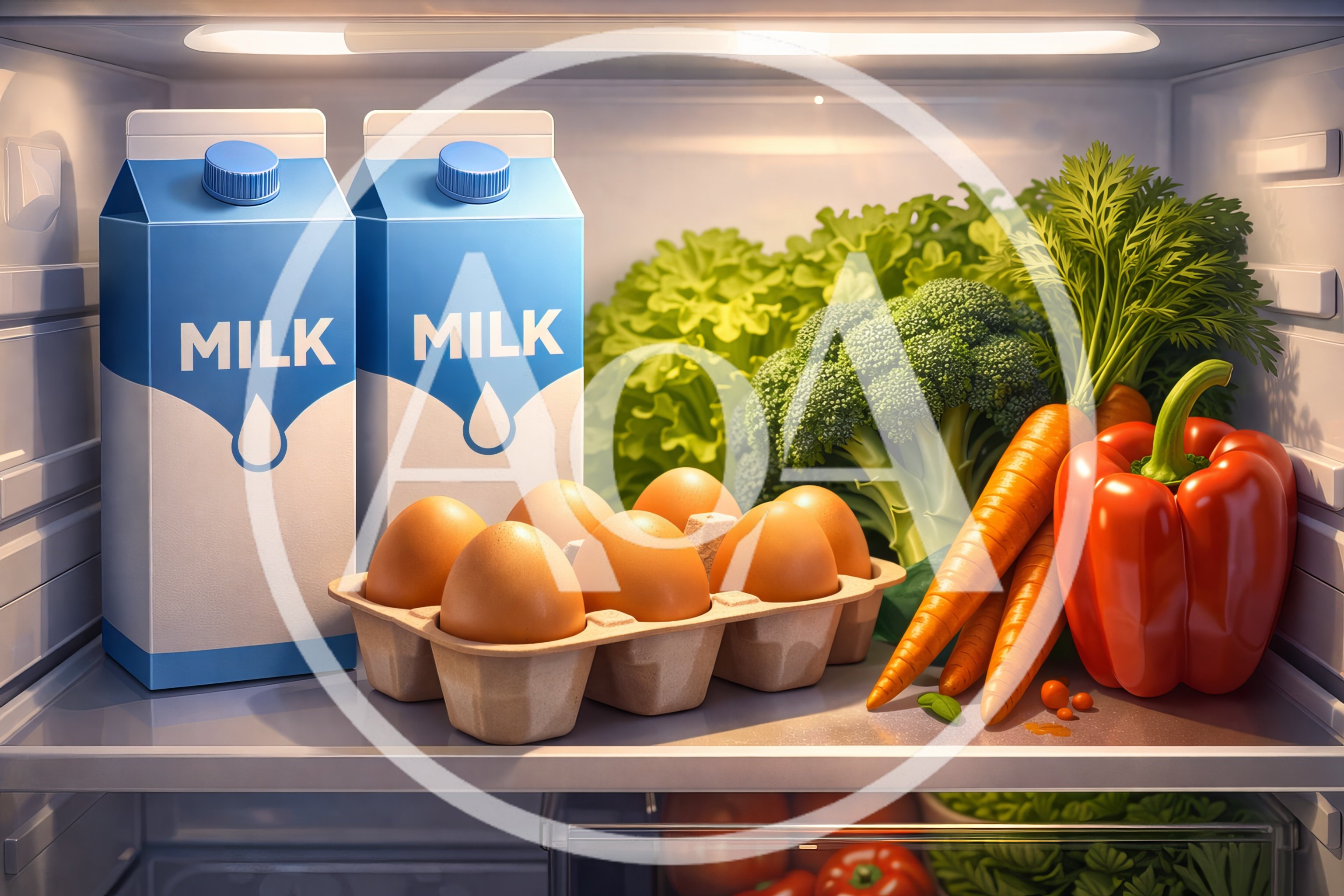 Fresh Groceries Inside A Refrigerator Shelf