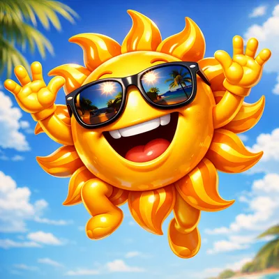 Happy Cartoon Sun Character Wearing Sunglasses