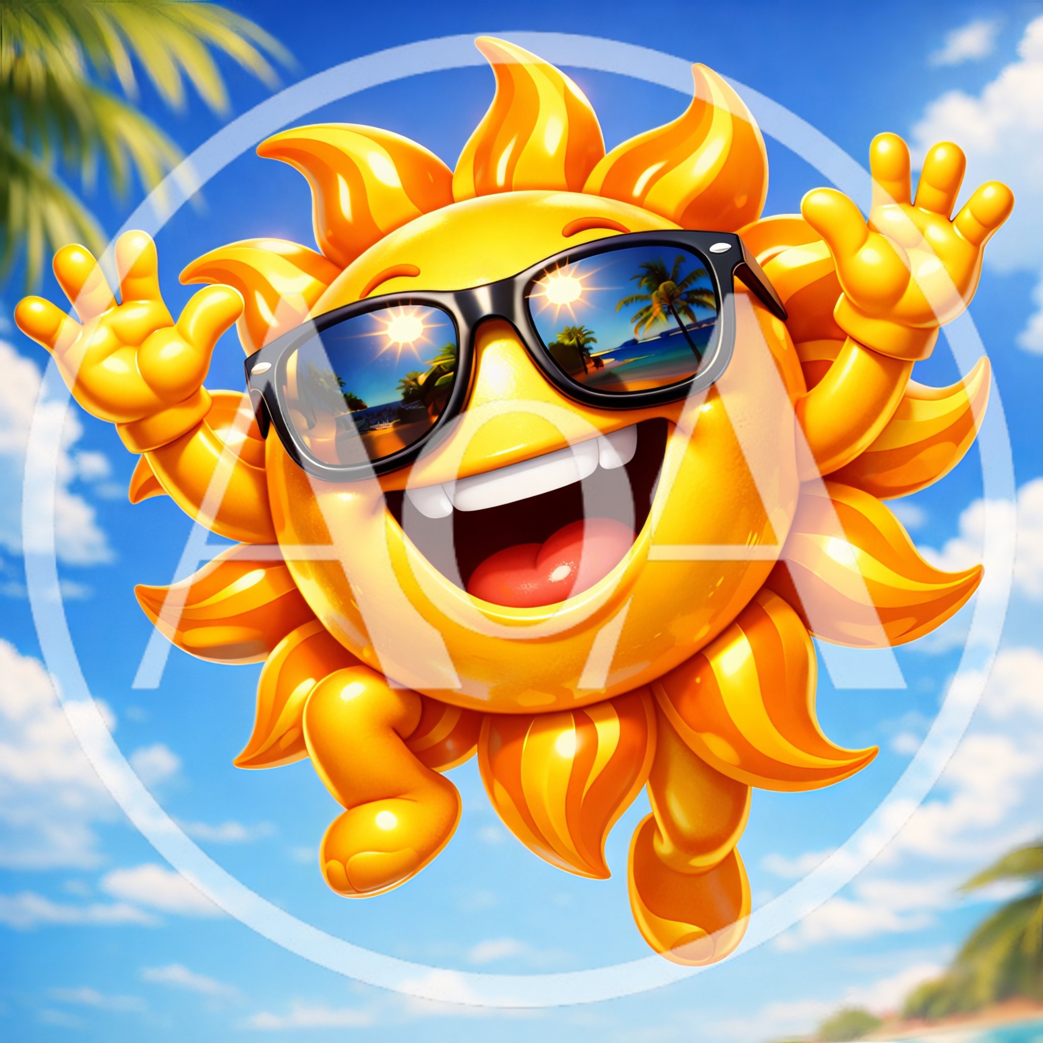 Happy Cartoon Sun Character Wearing Sunglasses