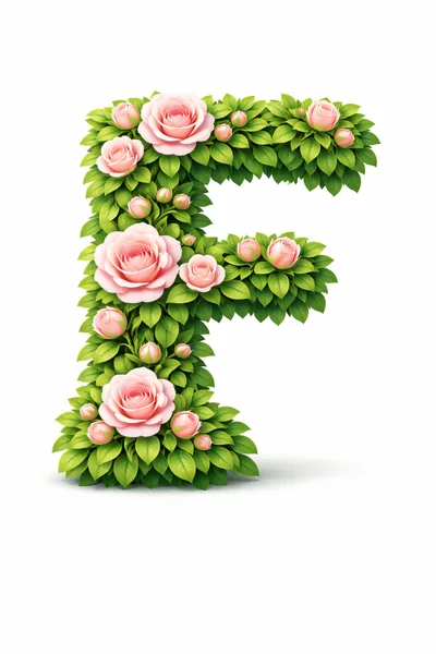 Floral Letter F Made Of Pink Roses And Leaves