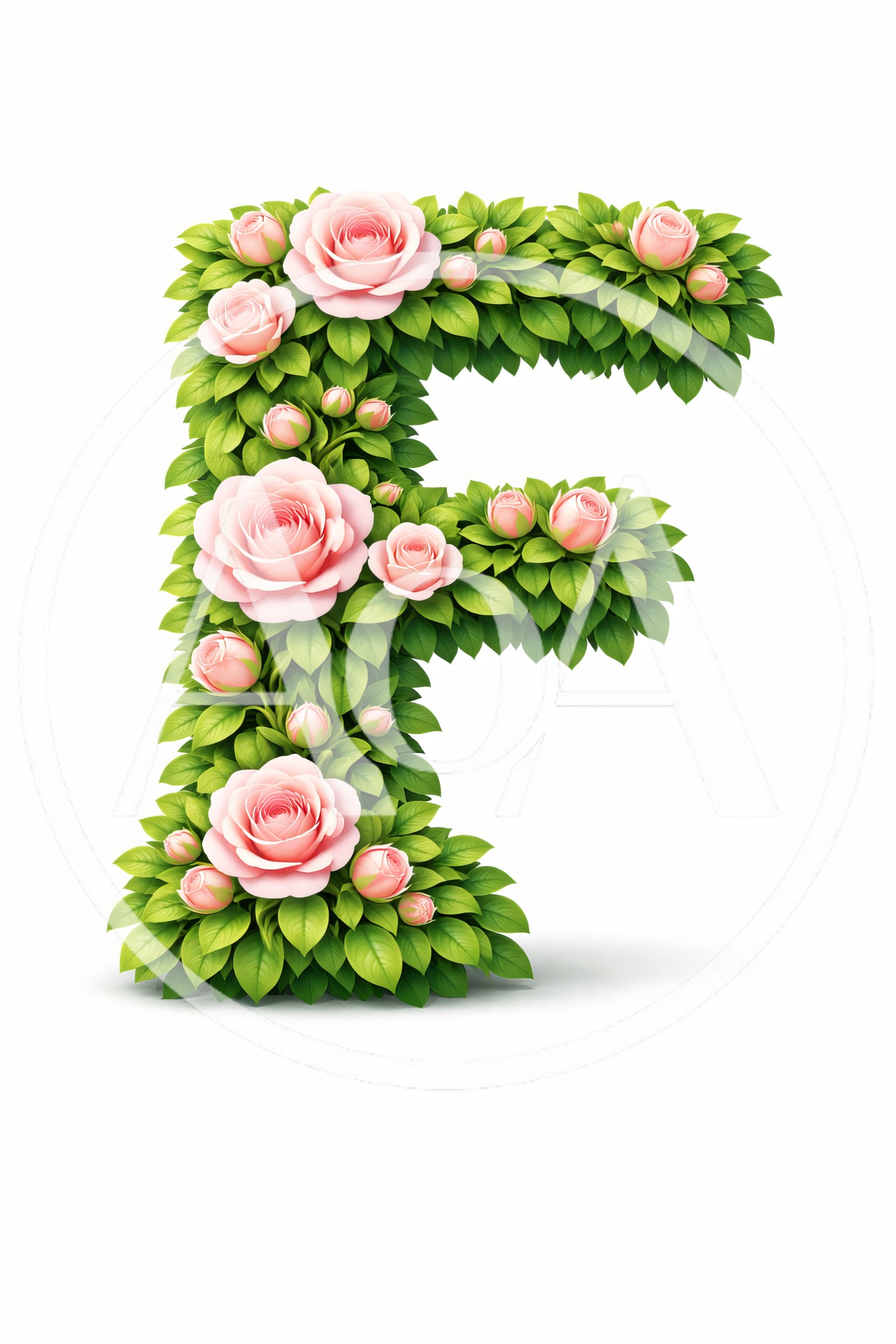 Floral Letter F Made Of Pink Roses And Leaves