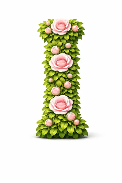 Floral Letter I Made Of Pink Roses And Leaves