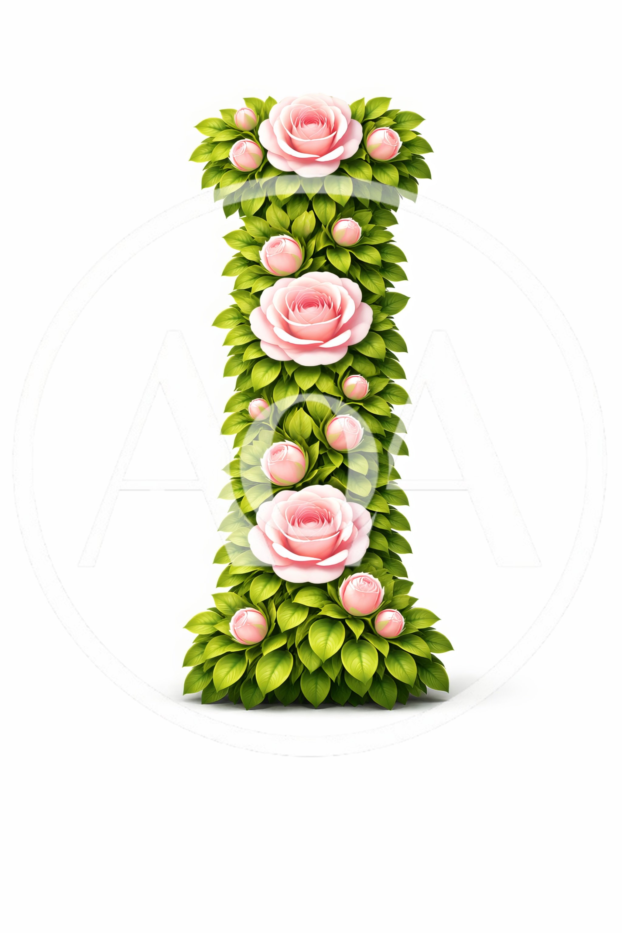 Floral Letter I Made Of Pink Roses And Leaves
