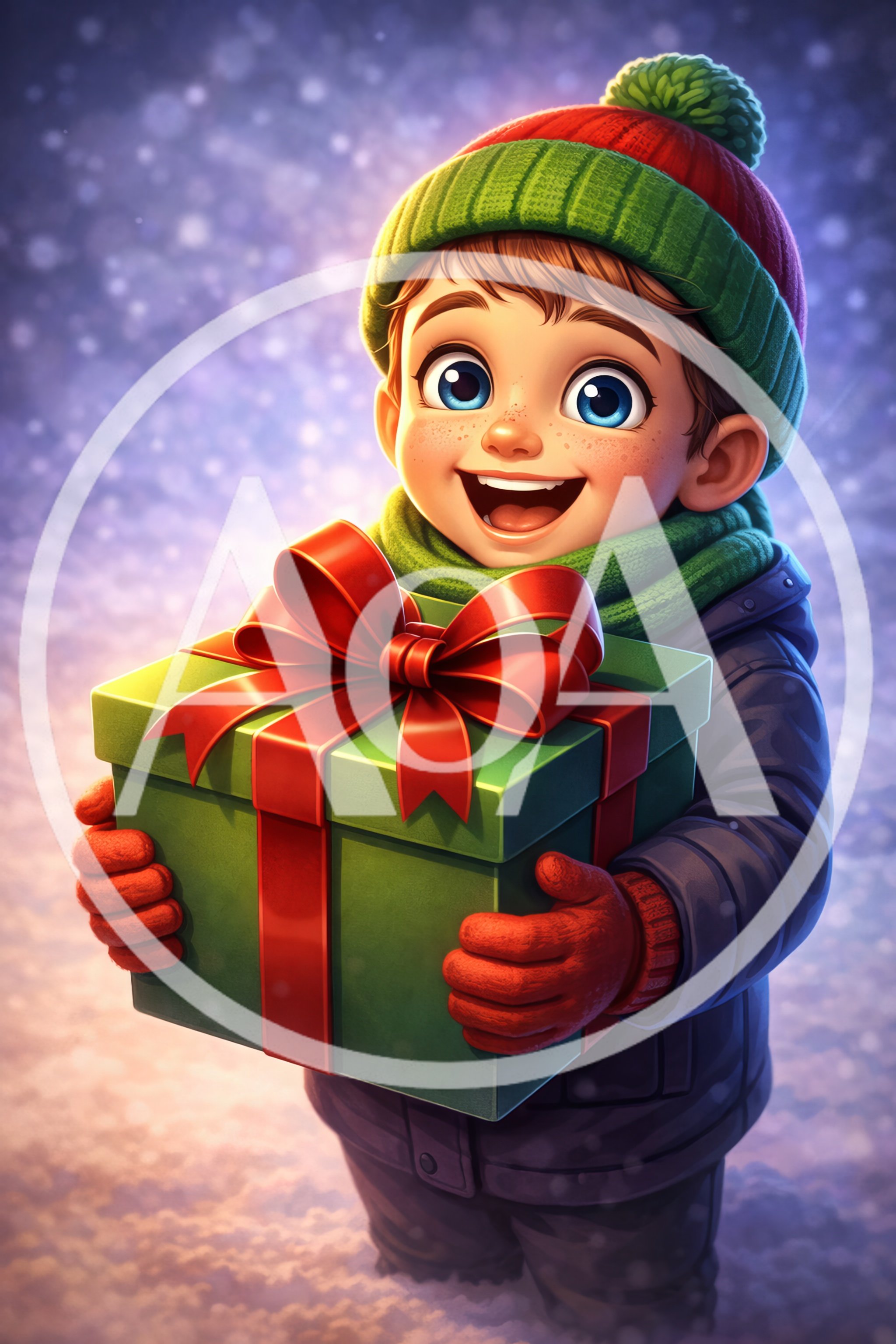 Happy Young Boy Holding A Christmas Gift