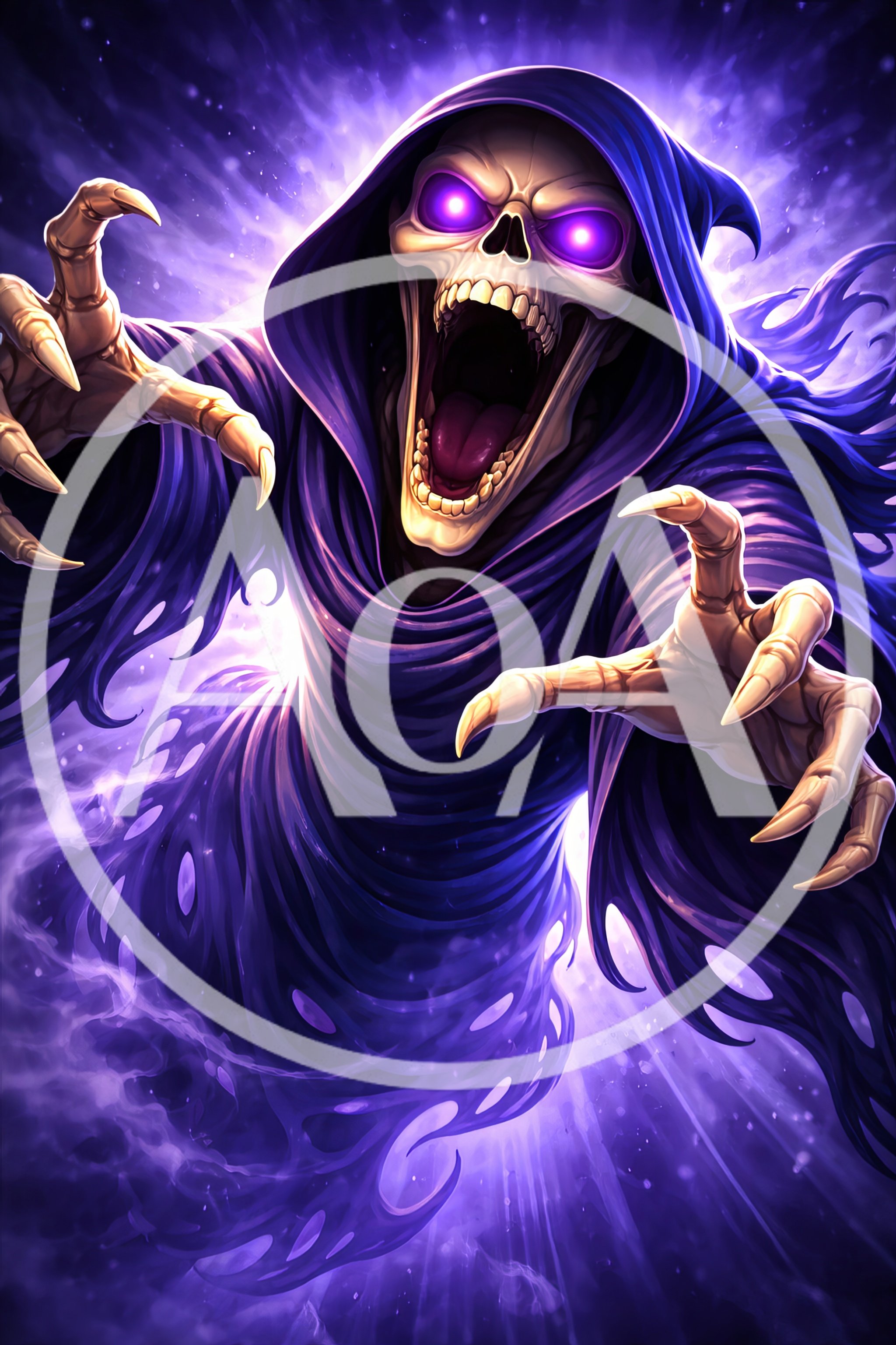 Spectral Skeleton Reaper With Glowing Purple Eyes