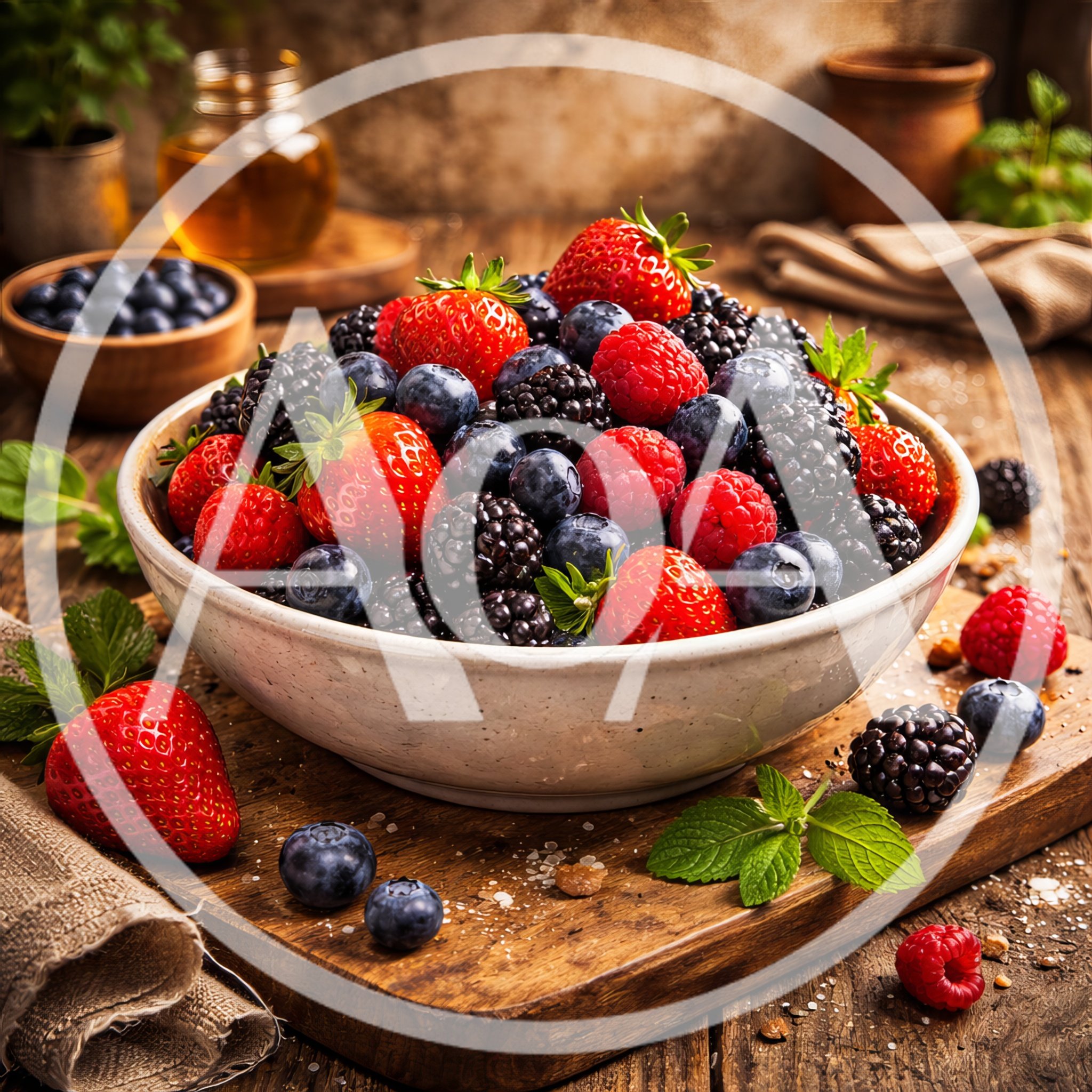 Fresh Mixed Berries in a Rustic Ceramic Bowl