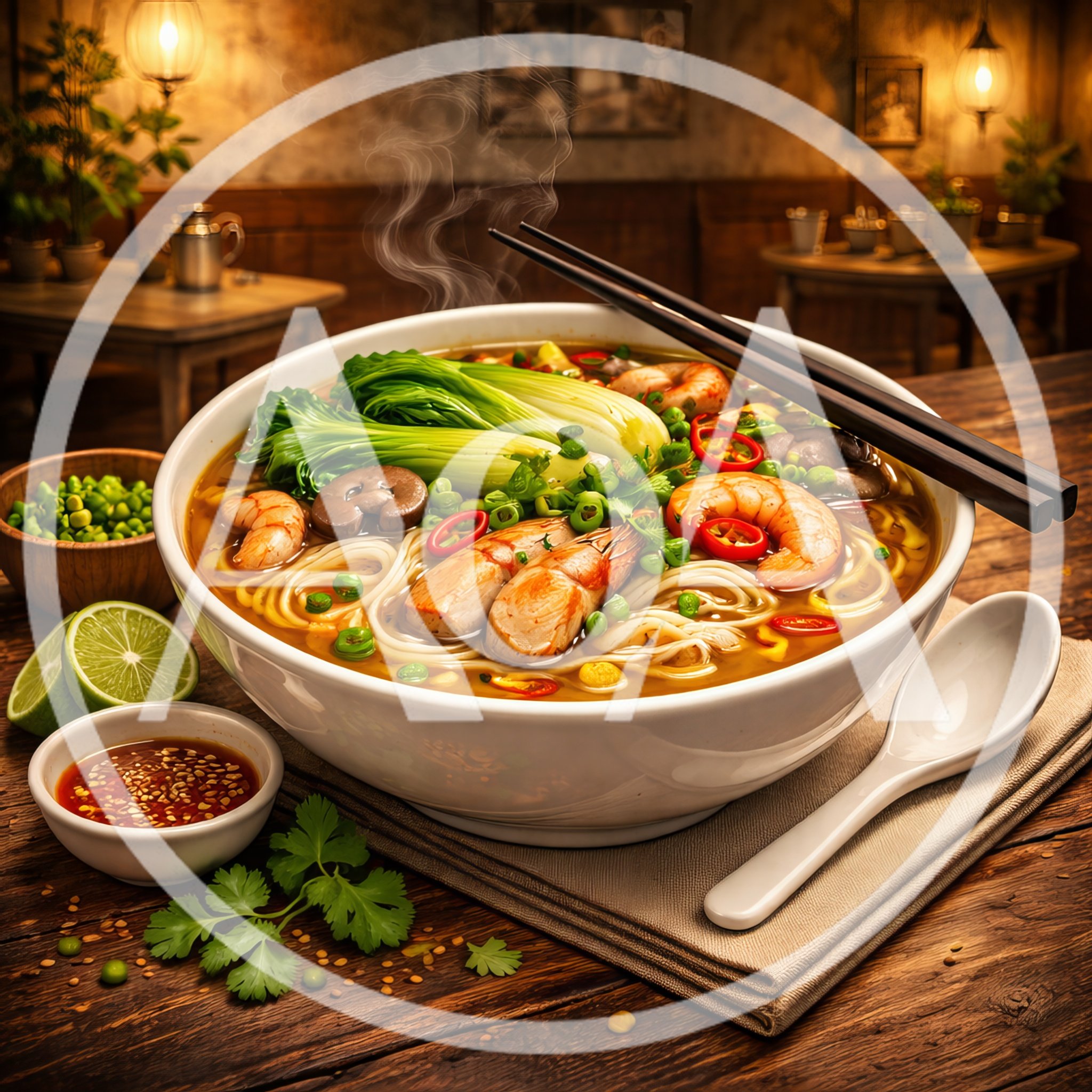 Steaming Bowl Of Shrimp Noodle Soup