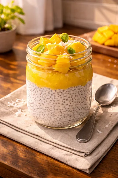 Mango Chia Seed Pudding in a Glass Jar