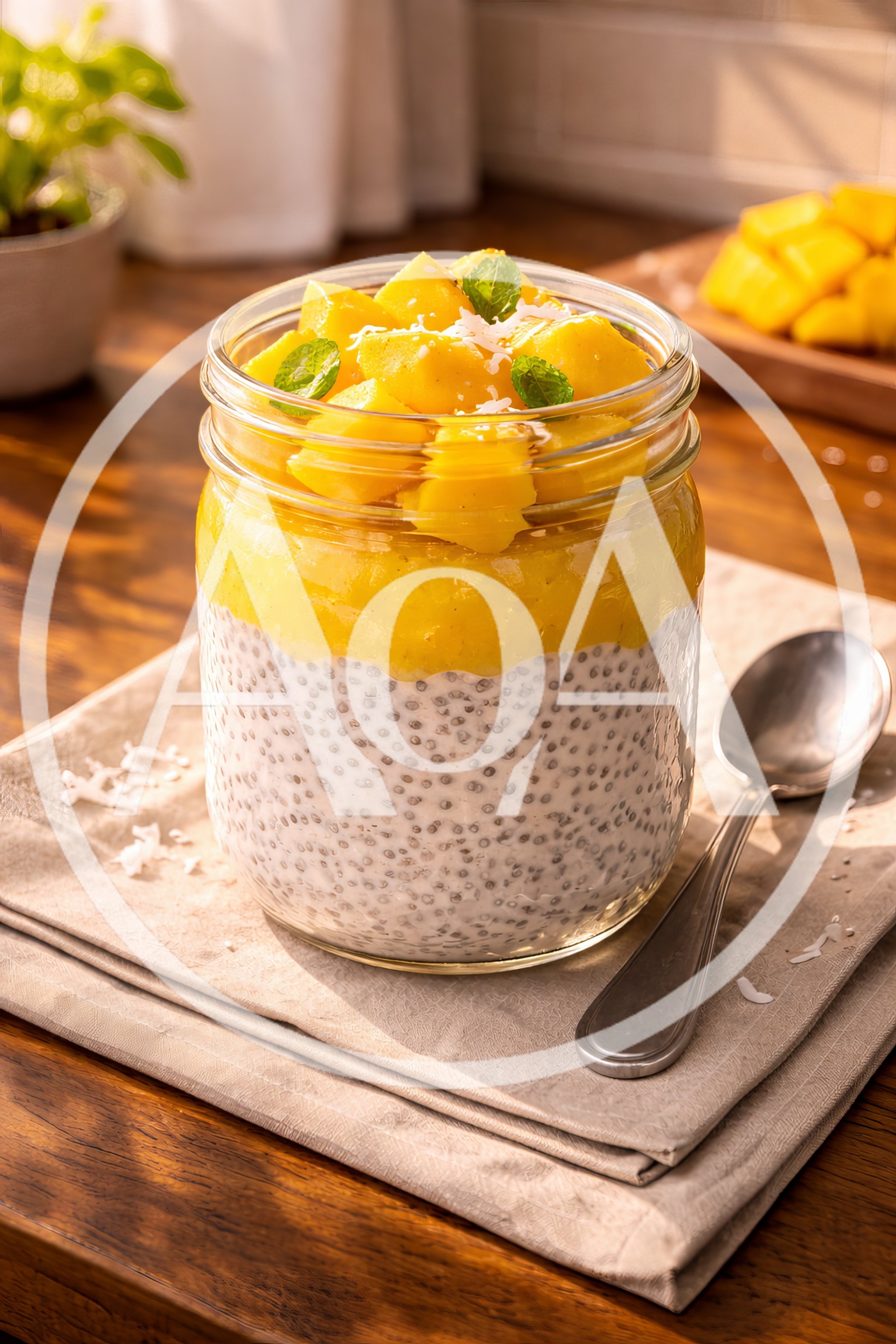 Mango Chia Seed Pudding in a Glass Jar