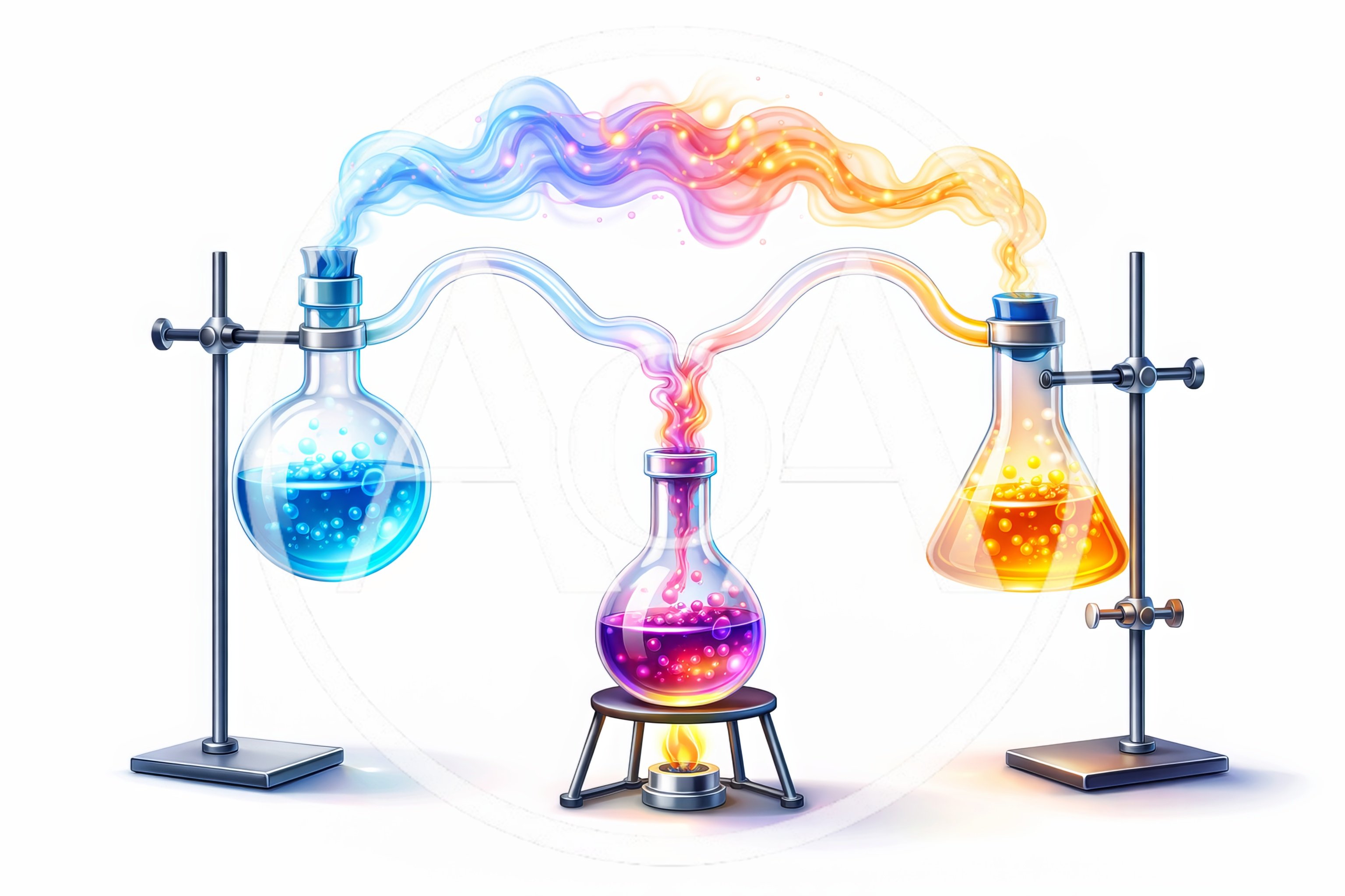 Scientific Experiment With Colorful Chemical Reactions In Glassware