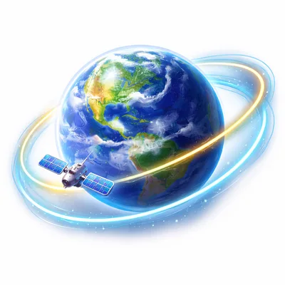 Satellite Orbiting Earth With Glowing Data Rings