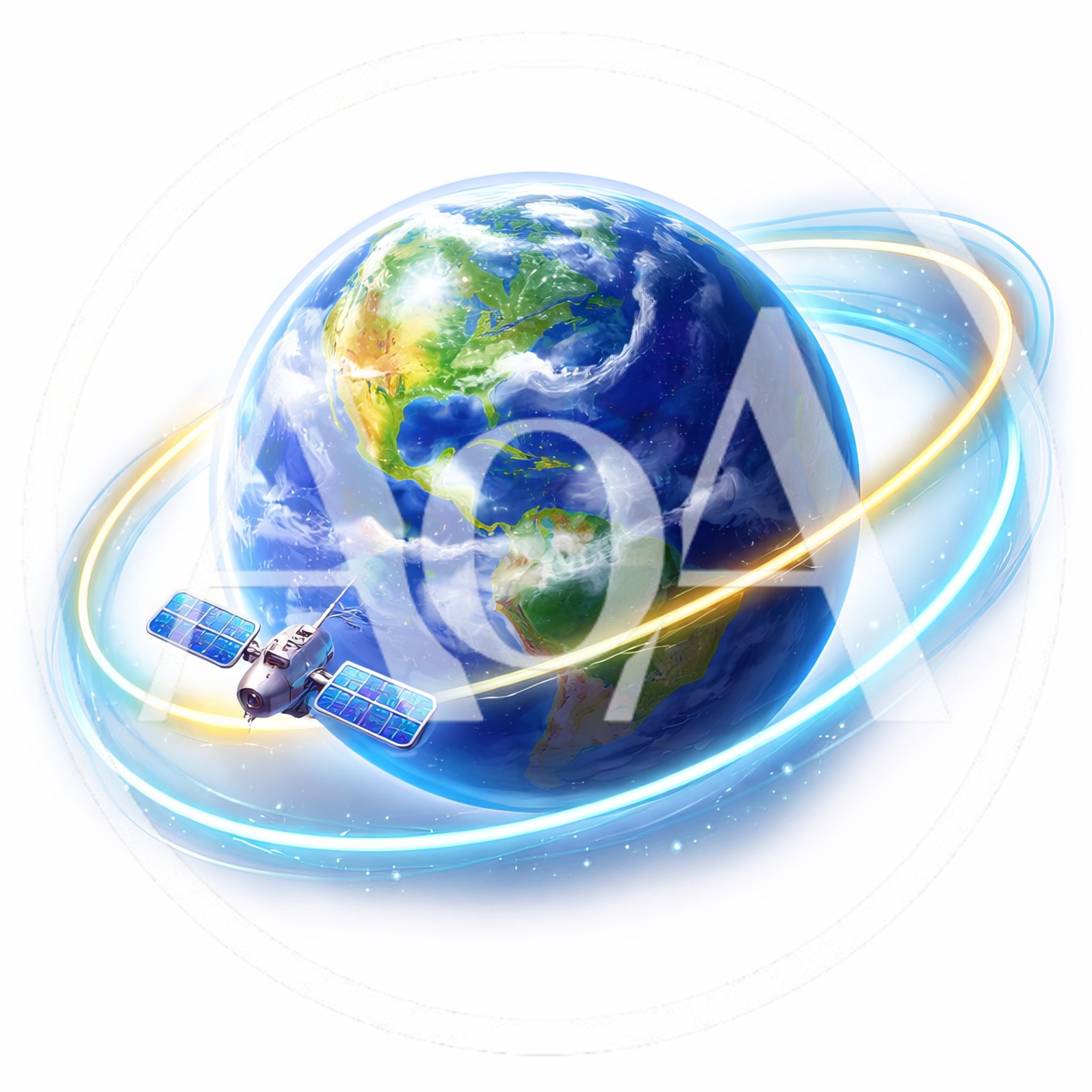 Satellite Orbiting Earth With Glowing Data Rings