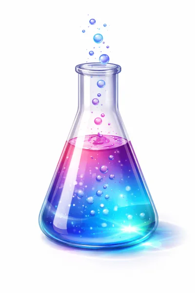 Erlenmeyer Flask With Bubbling Colorful Chemical Reaction