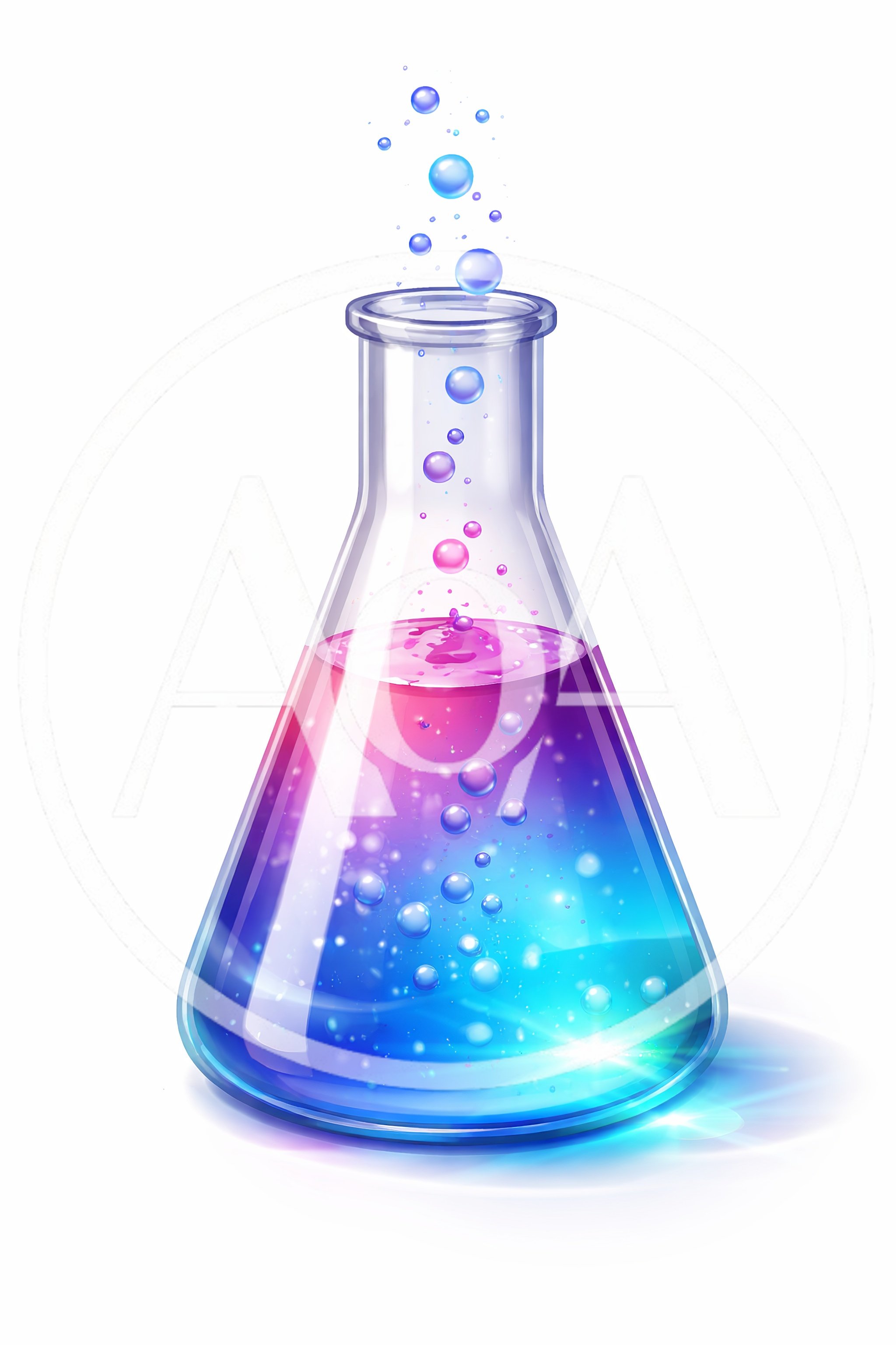 Erlenmeyer Flask With Bubbling Colorful Chemical Reaction