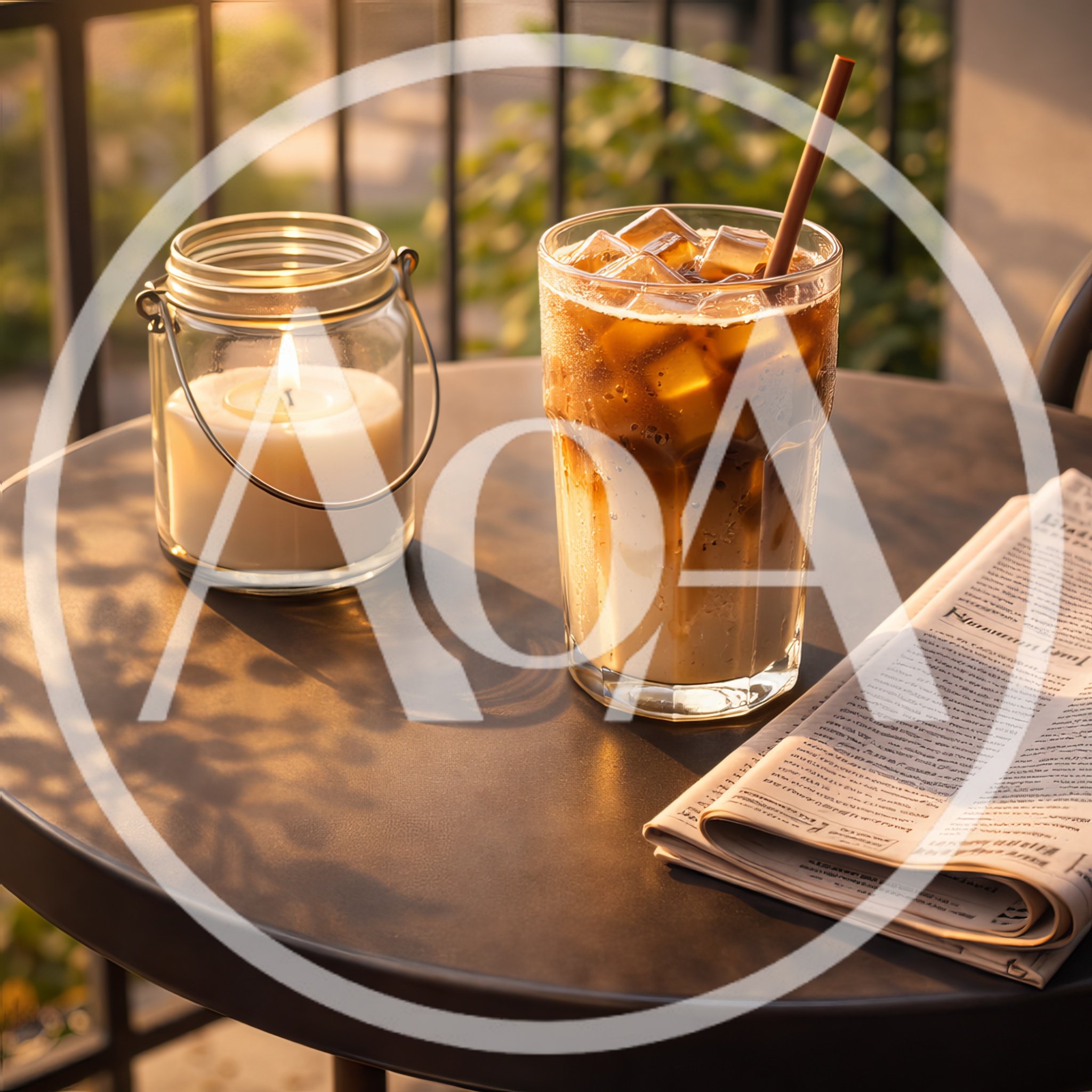 Iced Coffee And Candle On A Balcony Table