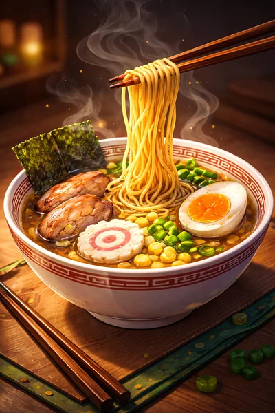 Steaming Bowl Of Japanese Ramen With Noodles And Toppings