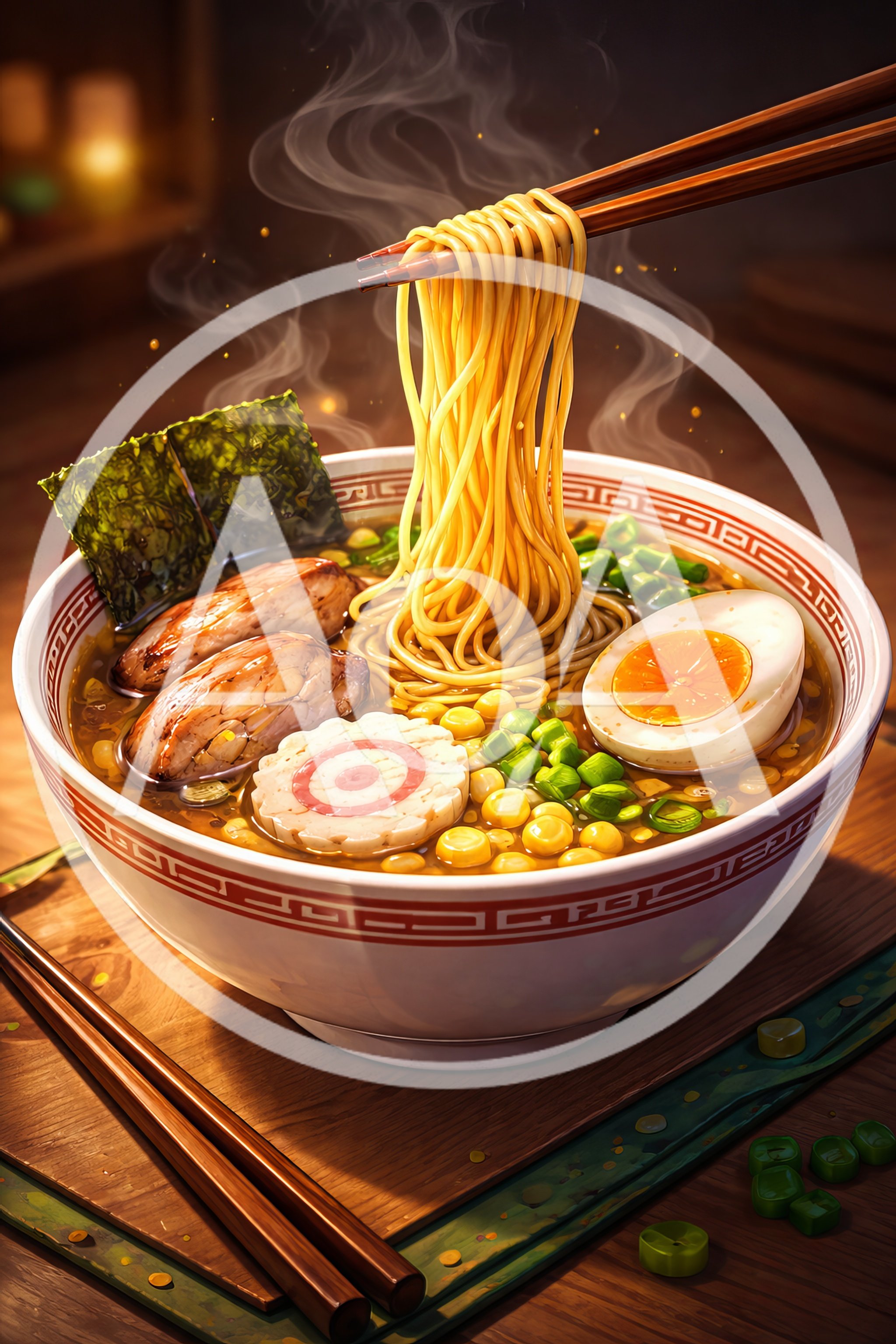 Steaming Bowl Of Japanese Ramen With Noodles And Toppings
