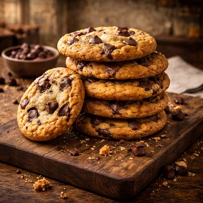 Stack of Freshly Baked Chocolate Chip Cookies