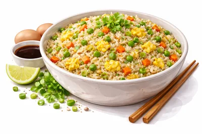 Bowl Of Vegetable Fried Rice With Soy Sauce