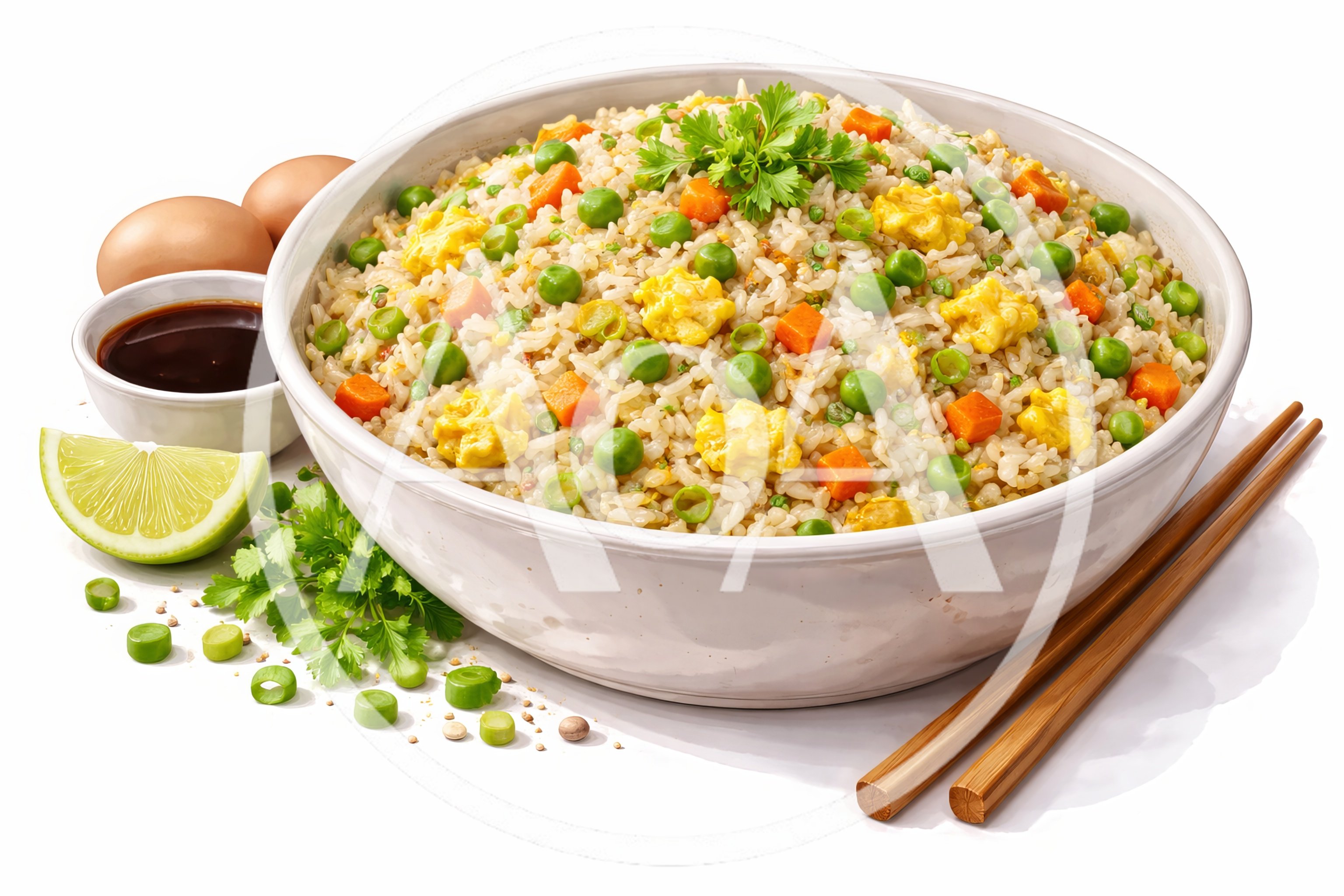 Bowl Of Vegetable Fried Rice With Soy Sauce