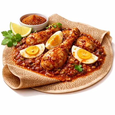 Traditional Ethiopian Doro Wat Chicken Stew With Injera