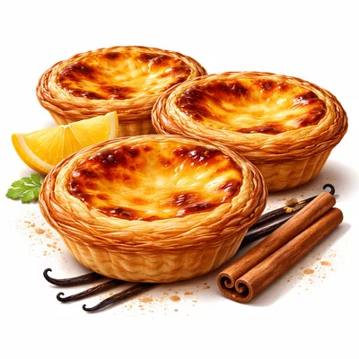 Three Portuguese Egg Tarts With Cinnamon And Vanilla