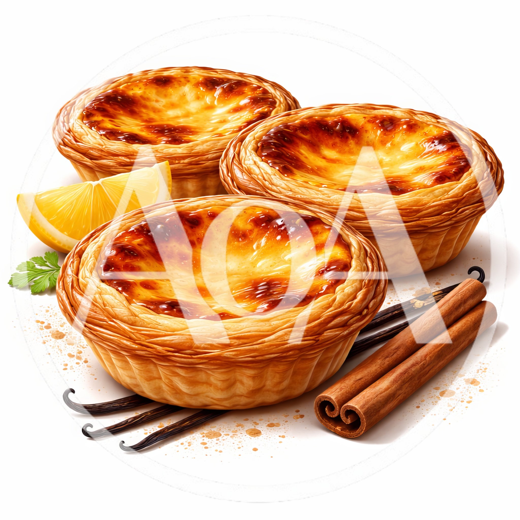 Three Portuguese Egg Tarts With Cinnamon And Vanilla