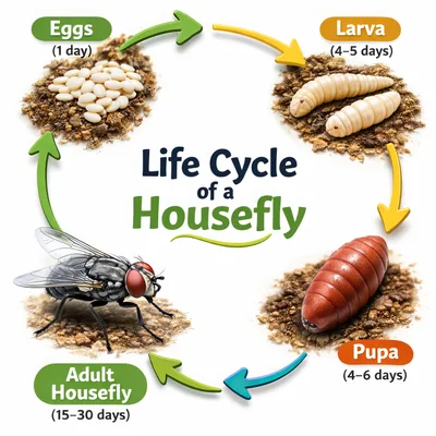 Life Cycle Of A Housefly Infographic