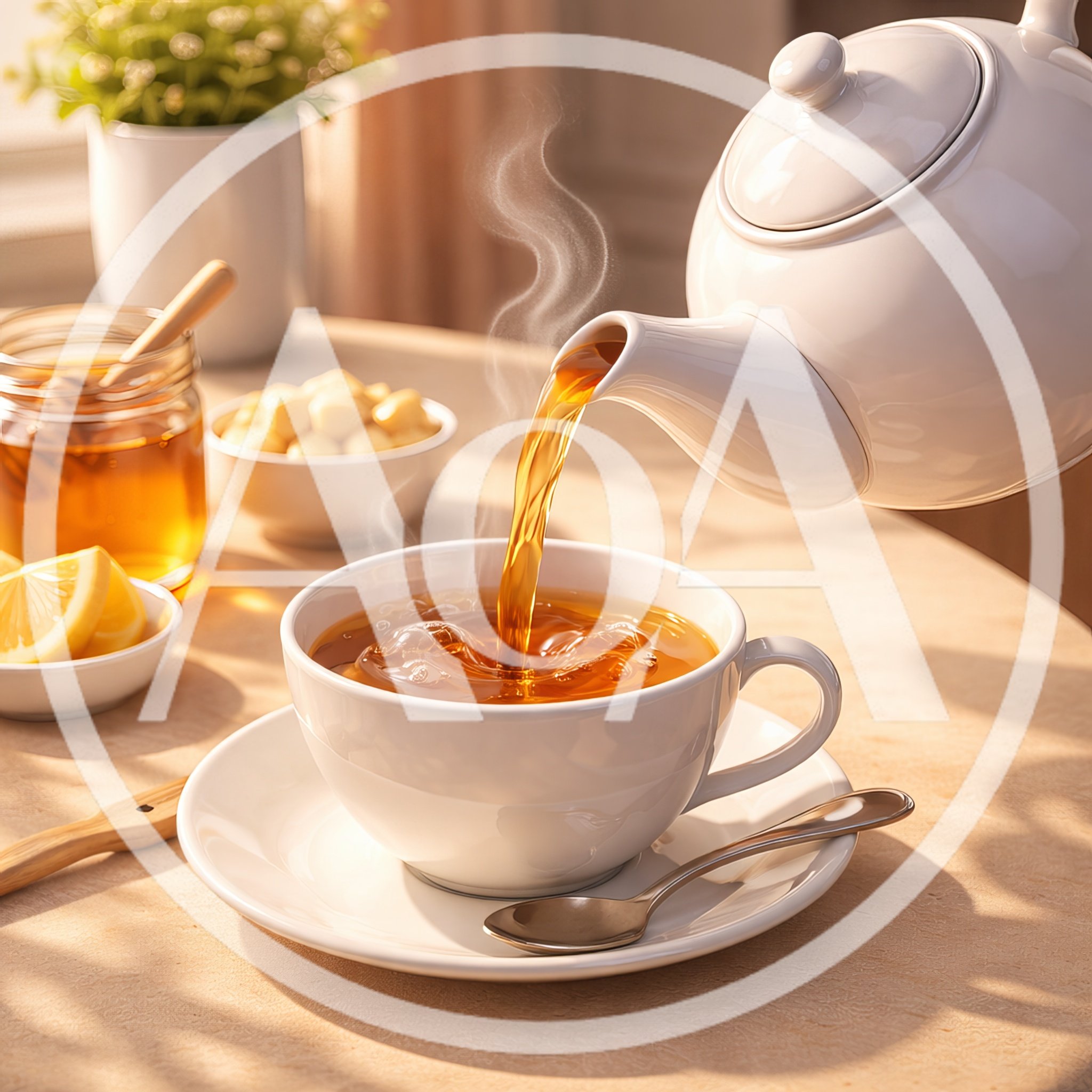 Pouring Hot Tea Into A White Ceramic Cup