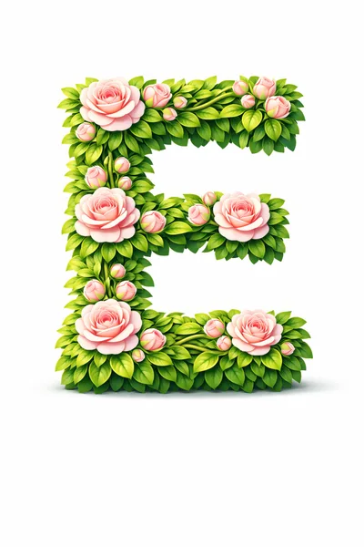 Floral Letter E Made Of Roses And Green Leaves