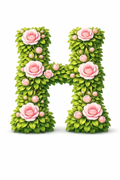 Floral Letter H Made Of Pink Roses And Leaves