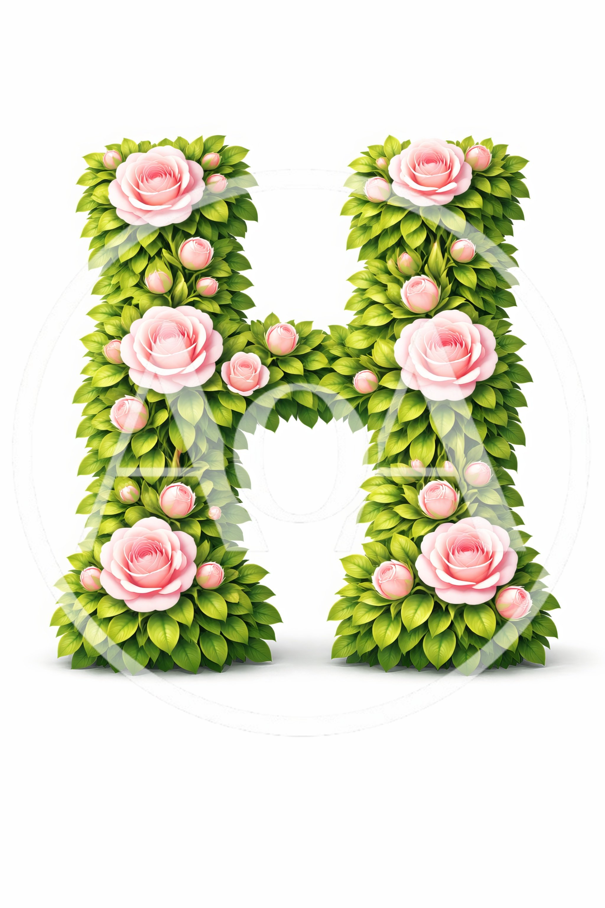 Floral Letter H Made Of Pink Roses And Leaves
