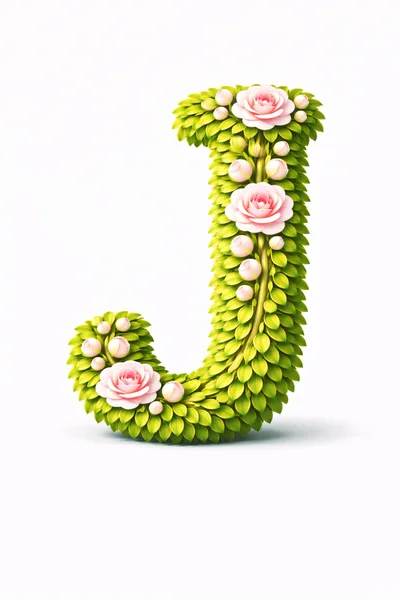 Floral Letter J Made Of Green Leaves And Roses